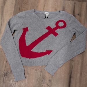 Dynamite Gray Cropped Knit Top with Red Detail